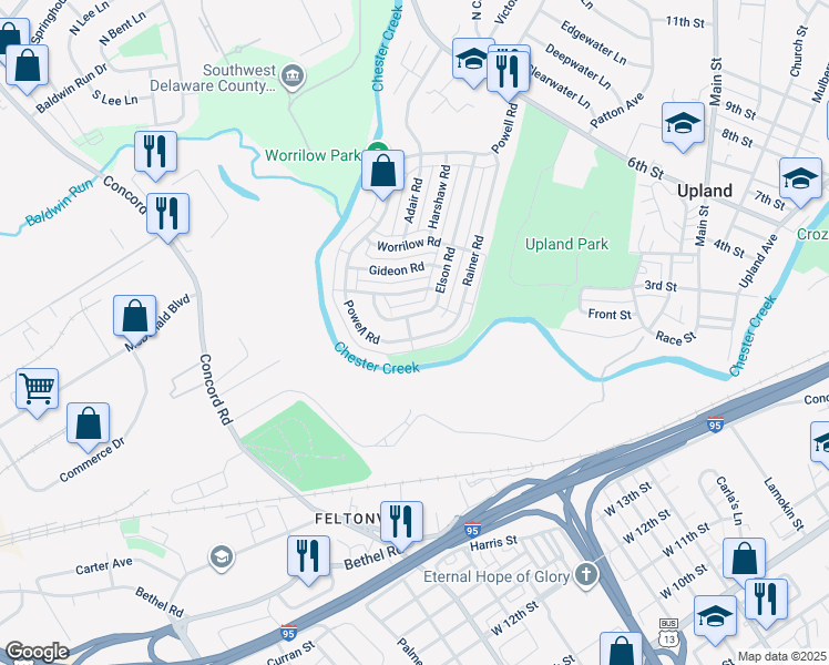 map of restaurants, bars, coffee shops, grocery stores, and more near 1549 Rainer Road in Brookhaven