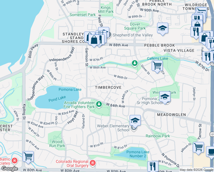 map of restaurants, bars, coffee shops, grocery stores, and more near in Arvada