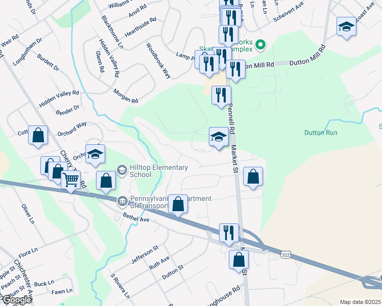 map of restaurants, bars, coffee shops, grocery stores, and more near 4210 Somerset Lane in Upper Chichester