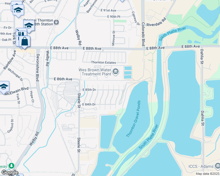 map of restaurants, bars, coffee shops, grocery stores, and more near 8580 Jackson Court in Denver