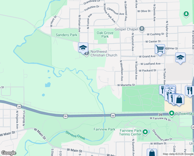 map of restaurants, bars, coffee shops, grocery stores, and more near 2276 Valley View Place in Decatur