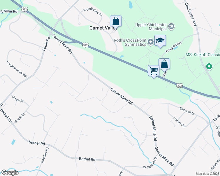 map of restaurants, bars, coffee shops, grocery stores, and more near 1747 Garnet Mine Road in Garnet Valley