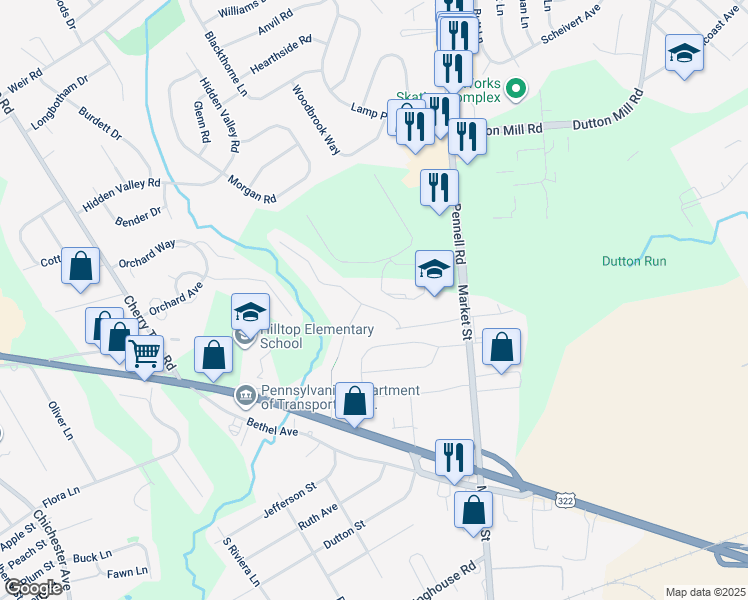map of restaurants, bars, coffee shops, grocery stores, and more near 4210 Somerset Lane in Upper Chichester