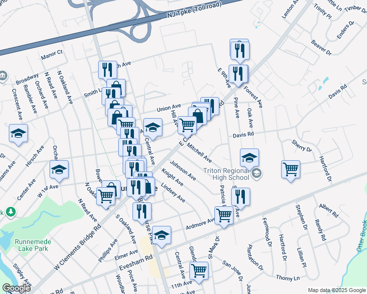 map of restaurants, bars, coffee shops, grocery stores, and more near 239 East Clements Bridge Road in Runnemede