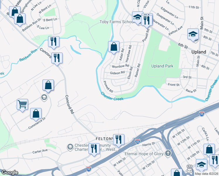 map of restaurants, bars, coffee shops, grocery stores, and more near 1624 Powell Road in Brookhaven