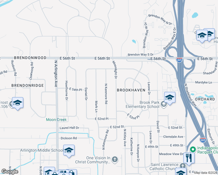 map of restaurants, bars, coffee shops, grocery stores, and more near 5422 North Kenmore Road in Indianapolis