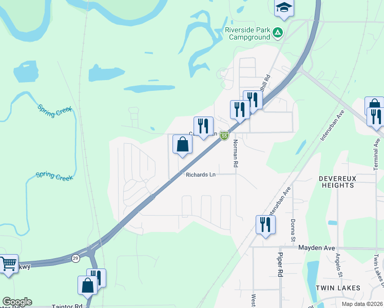 map of restaurants, bars, coffee shops, grocery stores, and more near 3925 North Peoria Road in Springfield