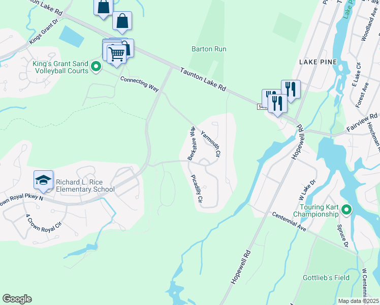 map of restaurants, bars, coffee shops, grocery stores, and more near 101 Berkshire Way in Evesham