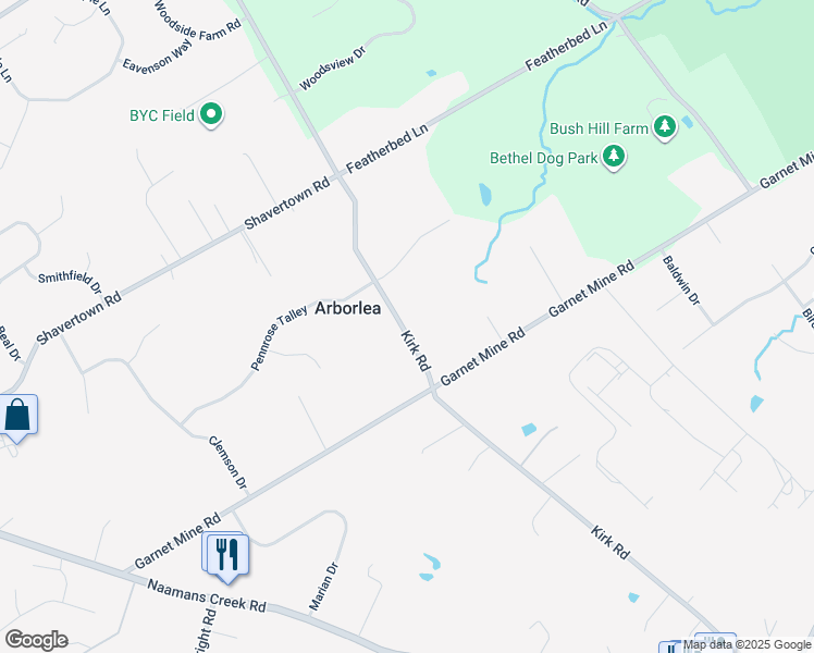 map of restaurants, bars, coffee shops, grocery stores, and more near 39 Kirk Road in Garnet Valley