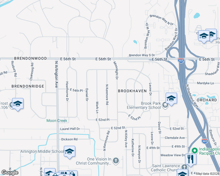 map of restaurants, bars, coffee shops, grocery stores, and more near 5422 North Kenmore Road in Indianapolis