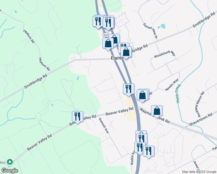 map of restaurants, bars, coffee shops, grocery stores, and more near 9 Molly Lane in Chadds Ford