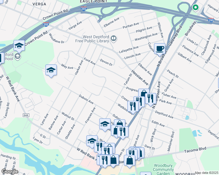 map of restaurants, bars, coffee shops, grocery stores, and more near 138 Crescent Avenue in Woodbury