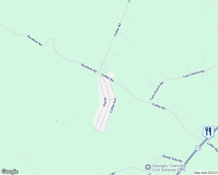 map of restaurants, bars, coffee shops, grocery stores, and more near 14 Collier Avenue in Uniontown