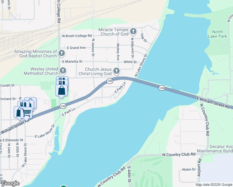 map of restaurants, bars, coffee shops, grocery stores, and more near 4181 East Park Lane in Decatur