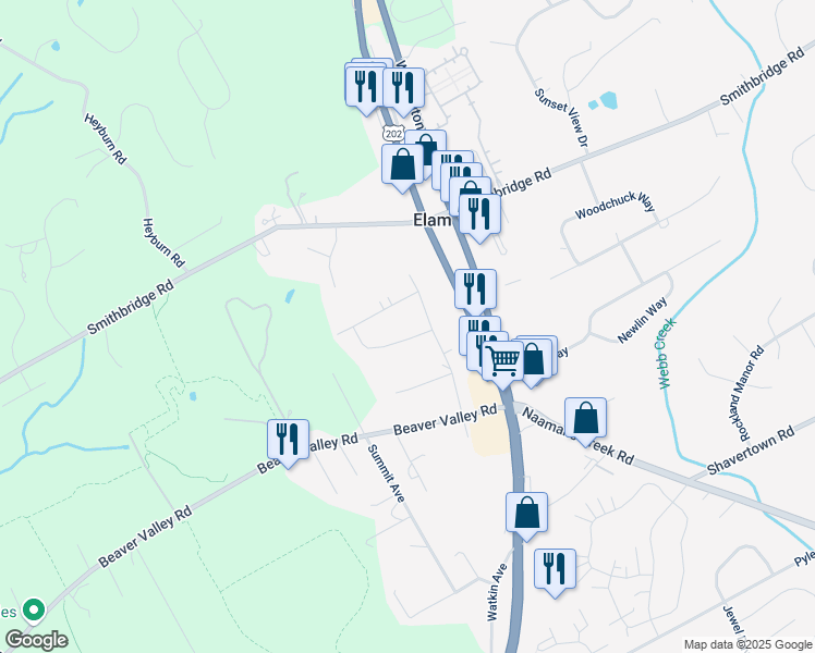 map of restaurants, bars, coffee shops, grocery stores, and more near 9 Molly Lane in Chadds Ford