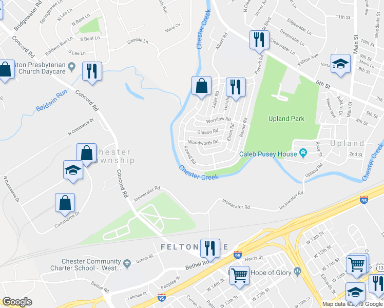 map of restaurants, bars, coffee shops, grocery stores, and more near 1633 Powell Road in Brookhaven