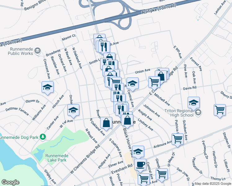 map of restaurants, bars, coffee shops, grocery stores, and more near 312 North Black Horse Pike in Runnemede