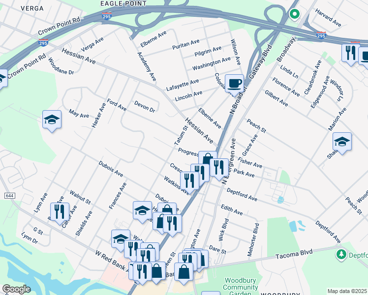 map of restaurants, bars, coffee shops, grocery stores, and more near 62 Progress Avenue in Woodbury