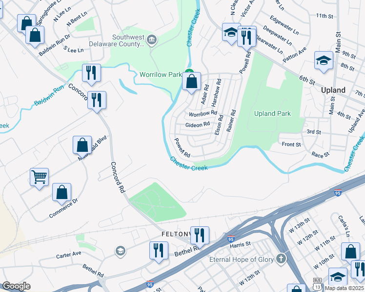map of restaurants, bars, coffee shops, grocery stores, and more near 1633 Powell Road in Brookhaven