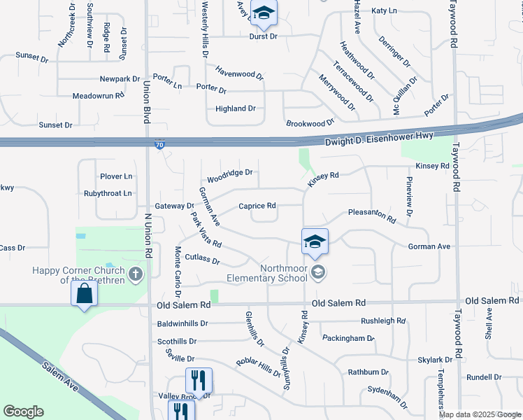 map of restaurants, bars, coffee shops, grocery stores, and more near 4020 Caprice Road in Englewood