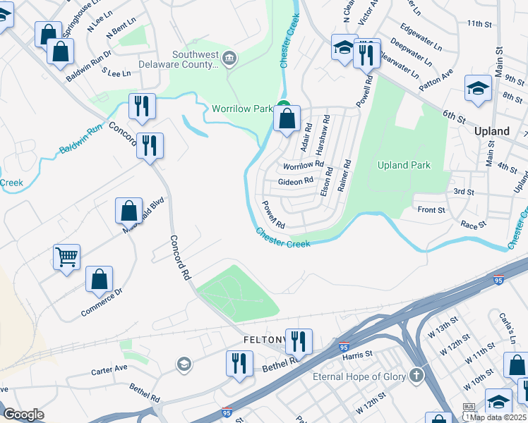 map of restaurants, bars, coffee shops, grocery stores, and more near 1622 Powell Road in Brookhaven