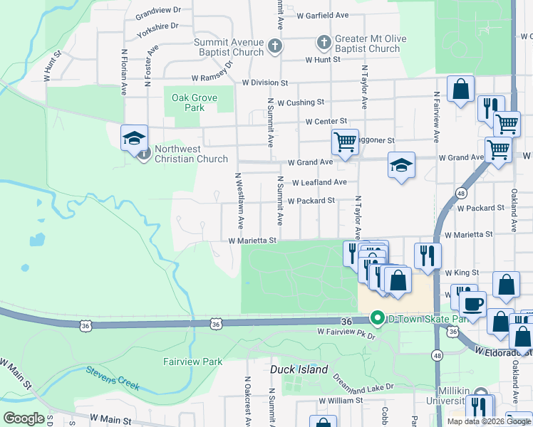 map of restaurants, bars, coffee shops, grocery stores, and more near 1074 North Oakcrest Avenue in Decatur