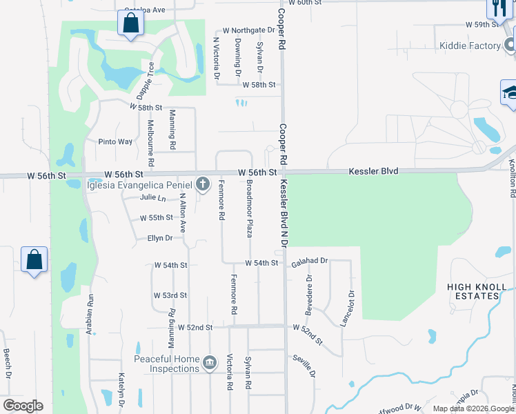 map of restaurants, bars, coffee shops, grocery stores, and more near 5531 Broadmoor Plaza in Indianapolis