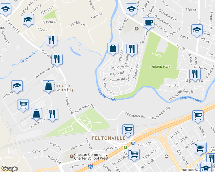 map of restaurants, bars, coffee shops, grocery stores, and more near 1631 Powell Road in Brookhaven