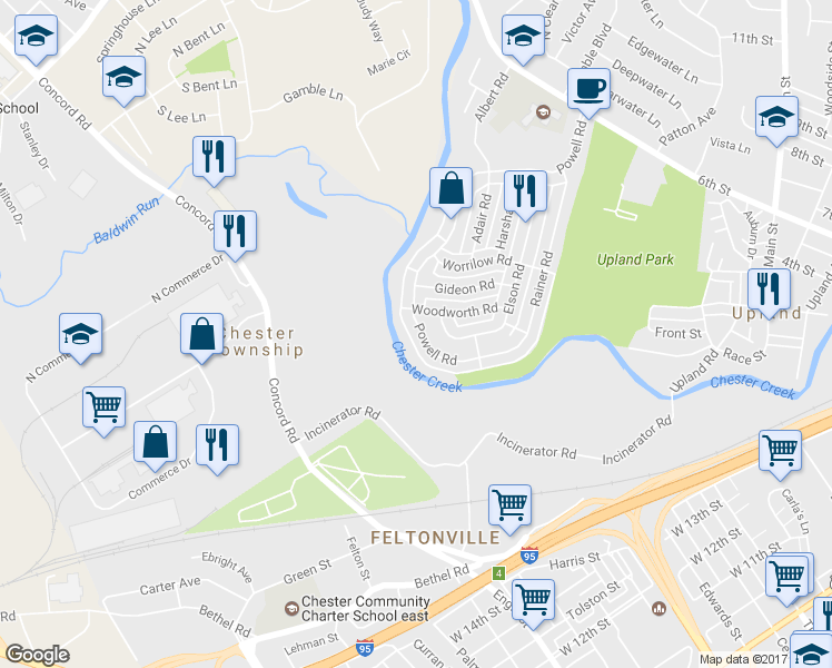 map of restaurants, bars, coffee shops, grocery stores, and more near 1624 Powell Road in Brookhaven