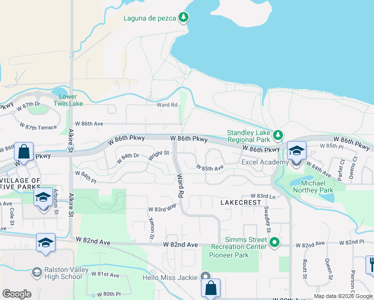 map of restaurants, bars, coffee shops, grocery stores, and more near 8508 Vivian Court in Arvada