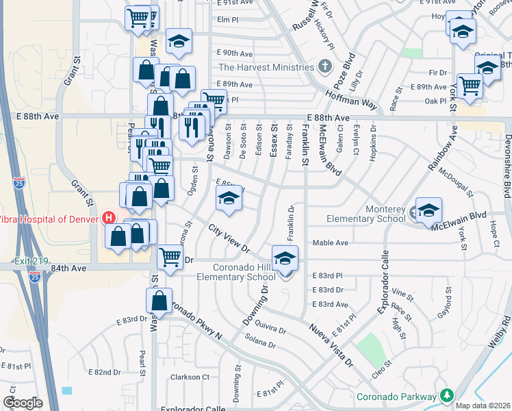 map of restaurants, bars, coffee shops, grocery stores, and more near 1341 Dawson Drive in Denver