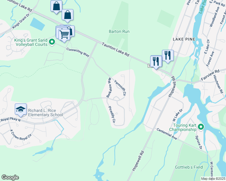 map of restaurants, bars, coffee shops, grocery stores, and more near 400 Berkshire Way in Evesham Township