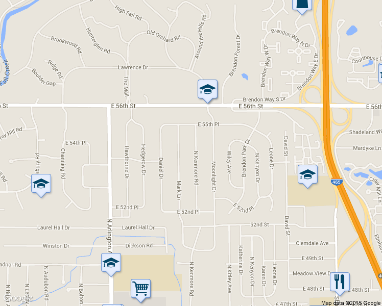 map of restaurants, bars, coffee shops, grocery stores, and more near 5422 North Kenmore Road in Indianapolis