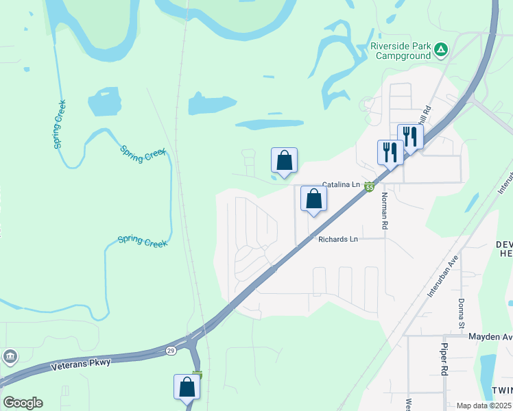 map of restaurants, bars, coffee shops, grocery stores, and more near Parkwood in Springfield