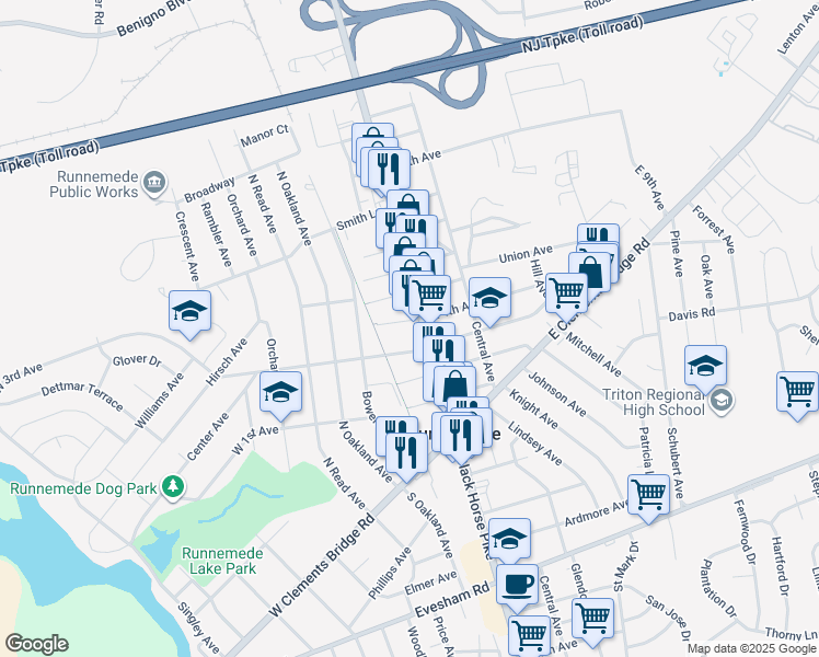 map of restaurants, bars, coffee shops, grocery stores, and more near 22 West 4th Avenue in Runnemede