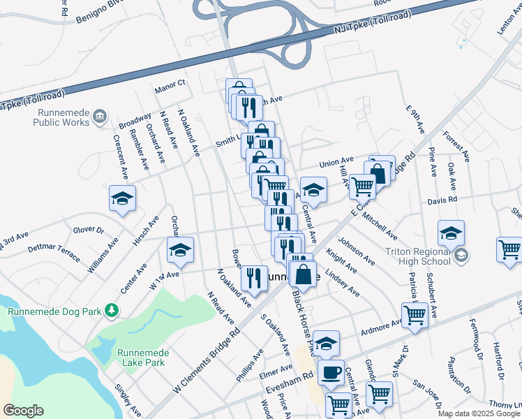 map of restaurants, bars, coffee shops, grocery stores, and more near 22 West 4th Avenue in Runnemede