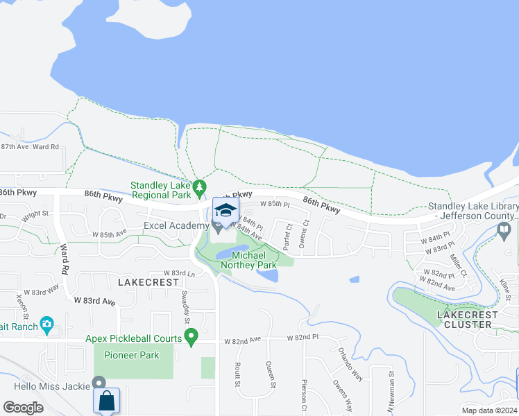 map of restaurants, bars, coffee shops, grocery stores, and more near 11358 West 85th Place in Arvada