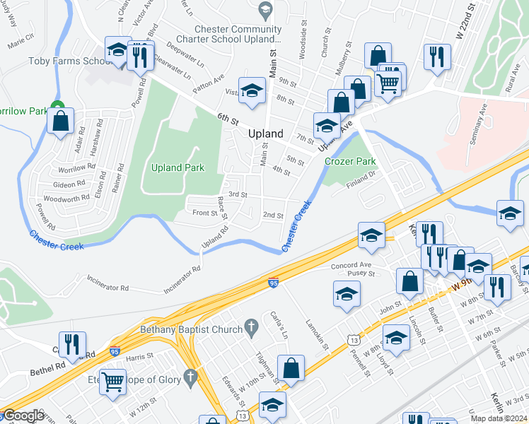 map of restaurants, bars, coffee shops, grocery stores, and more near 5 Main Street in Brookhaven