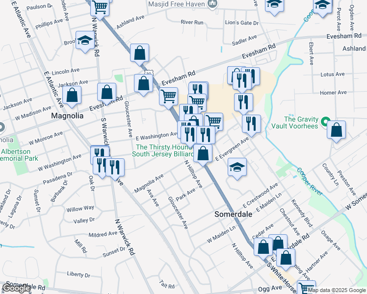map of restaurants, bars, coffee shops, grocery stores, and more near 346 Jefferson Avenue in Magnolia