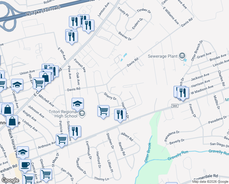map of restaurants, bars, coffee shops, grocery stores, and more near 120 Hartford Drive in Runnemede