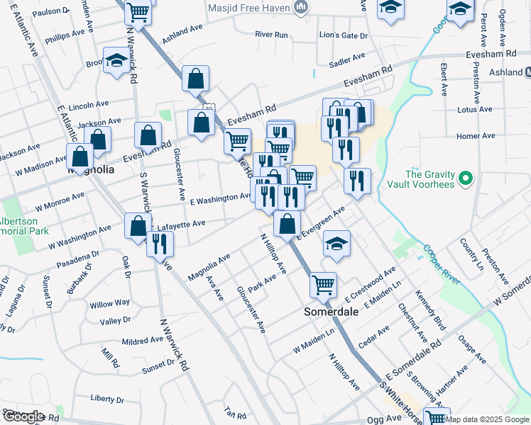 map of restaurants, bars, coffee shops, grocery stores, and more near 346 Jefferson Avenue in Magnolia