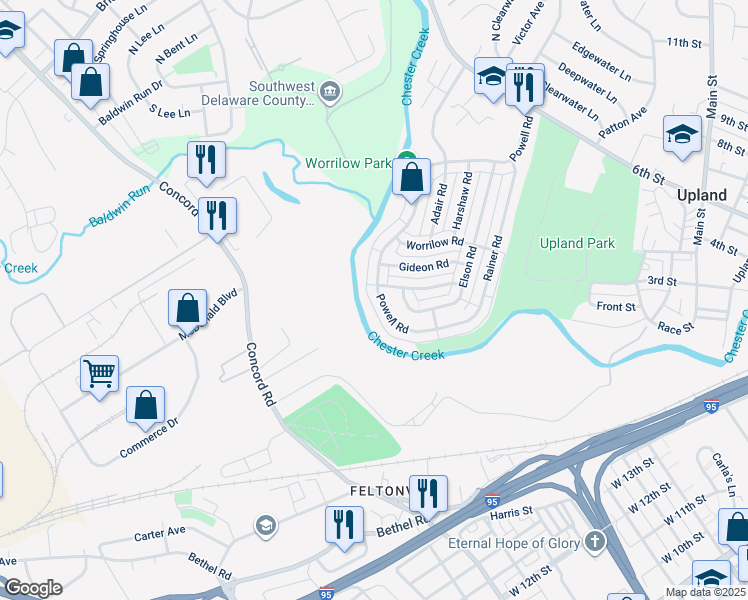 map of restaurants, bars, coffee shops, grocery stores, and more near 1610 Powell Road in Brookhaven