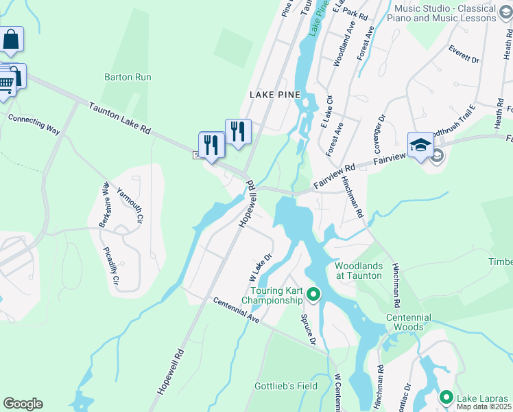 map of restaurants, bars, coffee shops, grocery stores, and more near 253 Hopewell Road in Medford