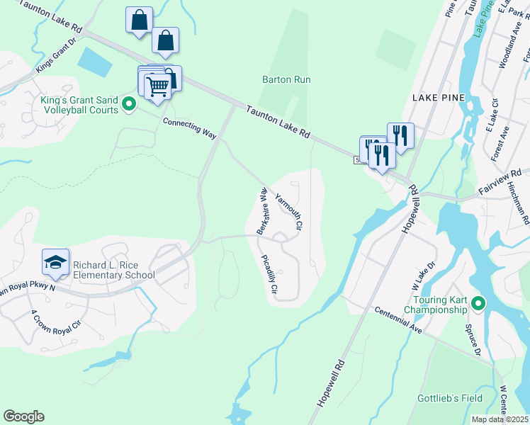 map of restaurants, bars, coffee shops, grocery stores, and more near 400 Berkshire Way in Evesham