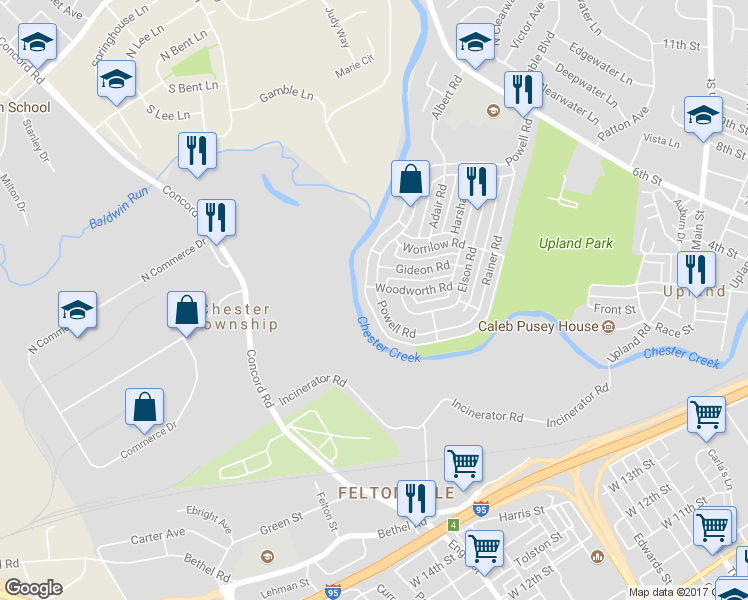 map of restaurants, bars, coffee shops, grocery stores, and more near 1610 Powell Road in Brookhaven