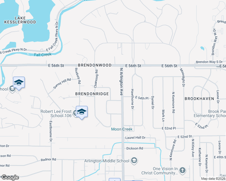 map of restaurants, bars, coffee shops, grocery stores, and more near 5418 Brendonridge Road in Indianapolis