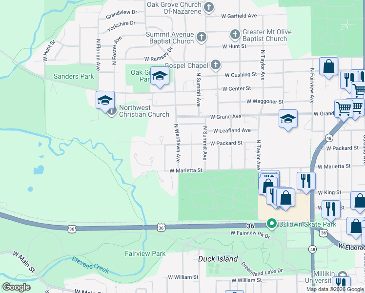 map of restaurants, bars, coffee shops, grocery stores, and more near 1078 North Westlawn Avenue in Decatur