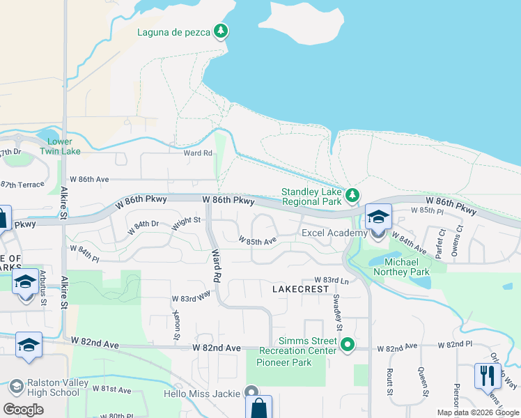 map of restaurants, bars, coffee shops, grocery stores, and more near 8517 Union Circle in Arvada
