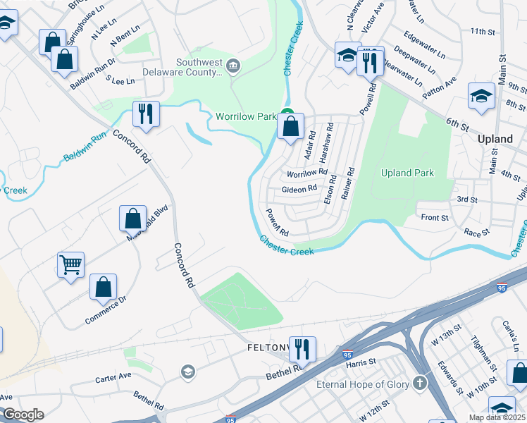 map of restaurants, bars, coffee shops, grocery stores, and more near 1624 Powell Road in Brookhaven