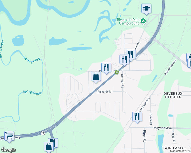 map of restaurants, bars, coffee shops, grocery stores, and more near 3925 North Peoria Road in Springfield